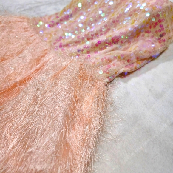 Charlotte Russe ✦ Pink Sequin Drop Waist Dress ✦ Open Back Furry Skirt M EUC - Picture 10 of 17